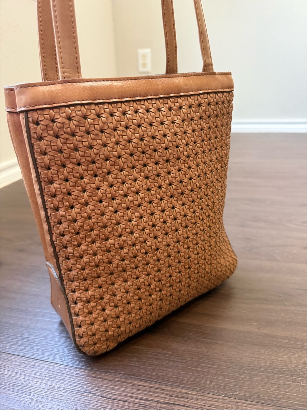 Liz Claiborne Classic Woven Leather Shoulder Bag Basket Weave Brown Purse Vtg - Picture 3 of 13